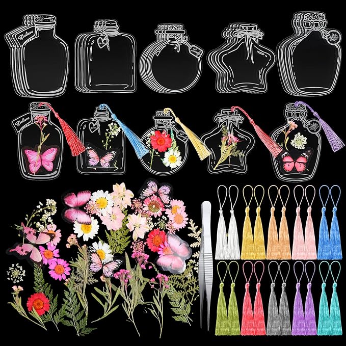TaoBary 91 Pcs DIY Handmade Transparent Dried Flower Bookmark Set Include by TaoBary