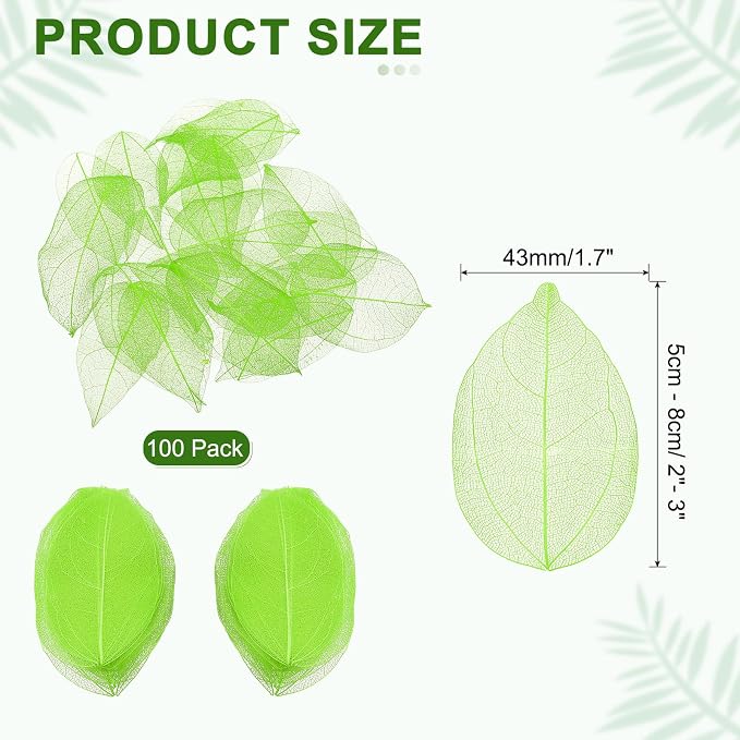 uxcell 100 Pcs Grass Green Skeleton Leaves - Image 2