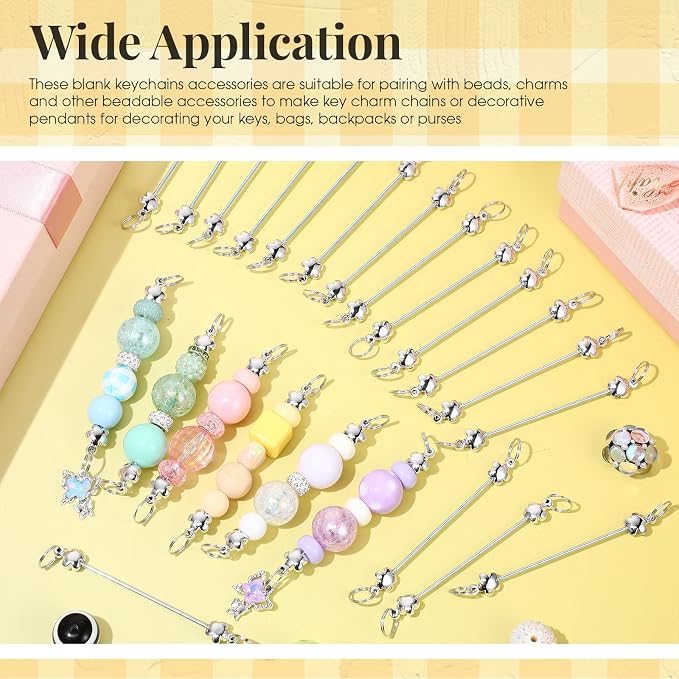 Tondiamo 24 Pcs Beadable Keychain Bars Bulk Blank DIY Metal Heart Beaded - Image 6