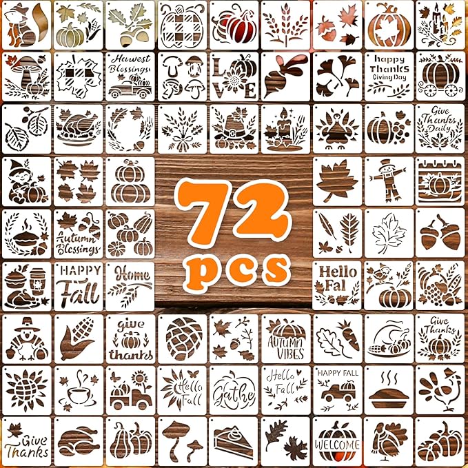 72 PCS 3x3 Inch Thanksgiving Stencils by Yazhiji