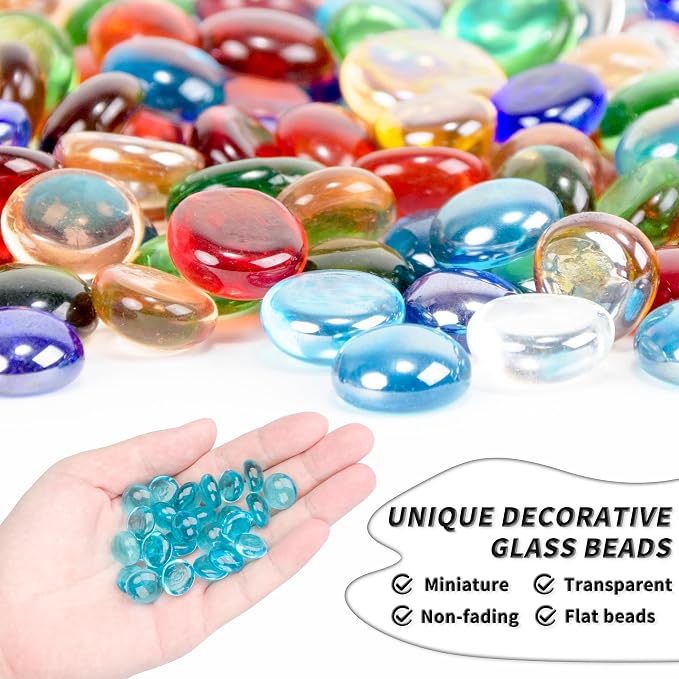 1 LB Sea Blue Flat Glass Beads, 160-180PCS Small Glass Marbles, Mini Flat Round - Image 3