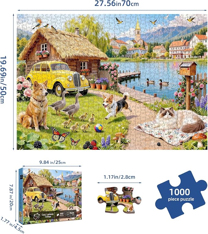 Cozy Lakeside Cottage Puzzles for Adults 1000 Pieces, Challenging Jigsaw - Image 4