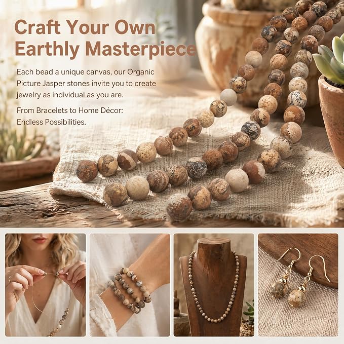 48pcs Natural Matte Picture Jasper Gemstone Beads，8mm Frosted Round Loose Stone - Image 5