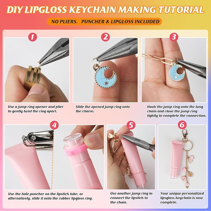 Starry 176 Pcs DIY Keychain Making Kit | 10 Keychain Clips, 10 Extender Chains - Image 3