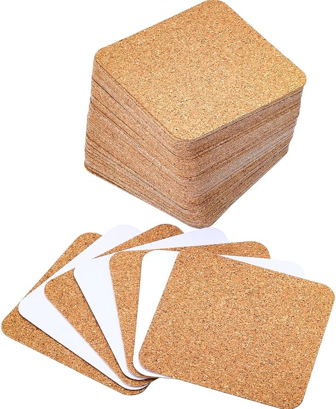 60 Pieces Self Adhesive Cork Coasters Squares/Round 4 x 4 Cork Mats Backing by HOTOP