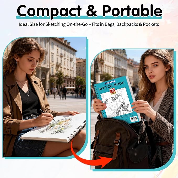 FIXSMITH 9"X12" Teal Sketch Book, 400 Sheets Spiral Sketchbook, Acid Free - Image 6