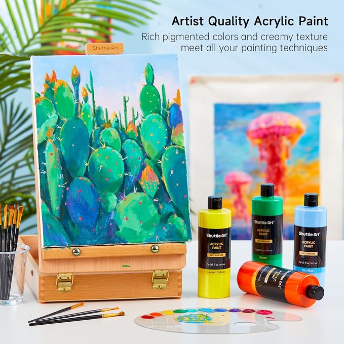 Shuttle Art Acrylic Paint, 15 Pack Acrylic Paint Large Bottle Set, 473ml/16oz - Image 2