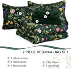 Yiran King Size Comforter Set 7 Piece, Dark Green Floral Bedding Set, Bed in a - Image 7
