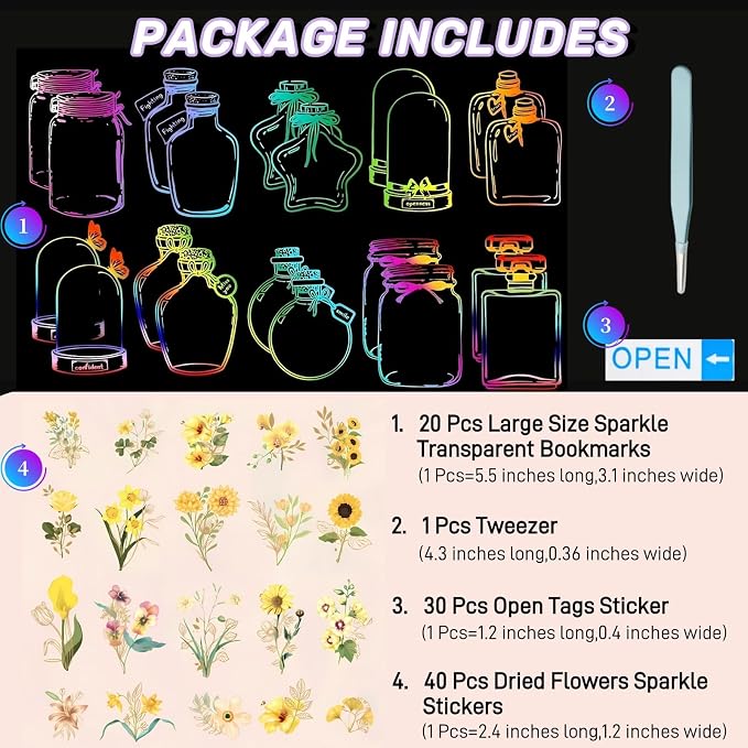 91 Pcs Homemade Bookmarks Kit, Colorful Sprout Bookmark and Pressed Flower - Image 4
