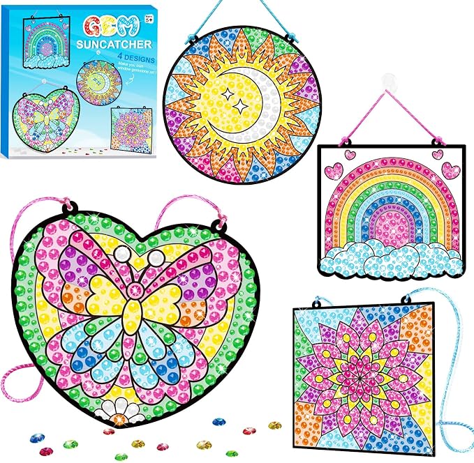 BANBBUR 4 Pcs Window Art Kits for Kids, Gem Arts for Kids Ages 8-12 4-8 by BANBBUR