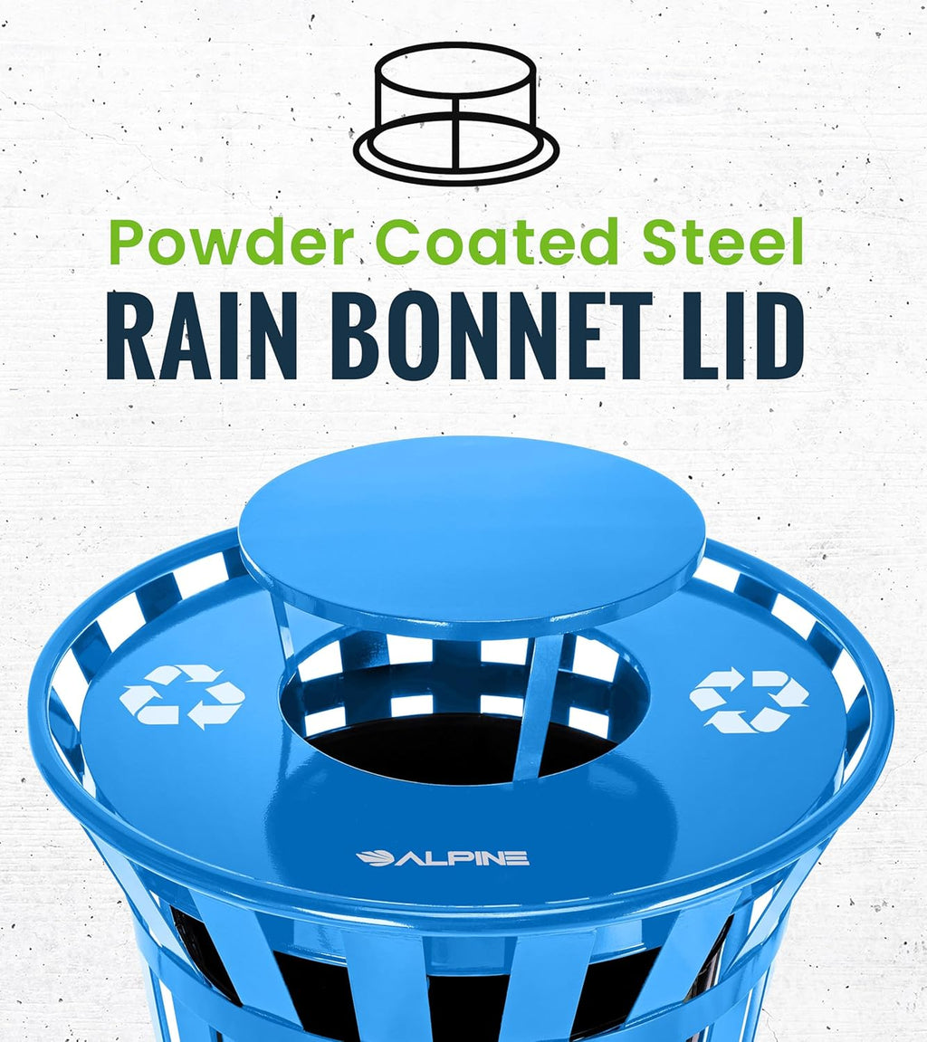 Alpine Outdoor Metal Waste Receptacle Rain Bonnet Lid - Heavy Duty Commercial Trash Can Receptacle Cover - Perfect Companion for 38-Gallon Garbage Can (Blue)
