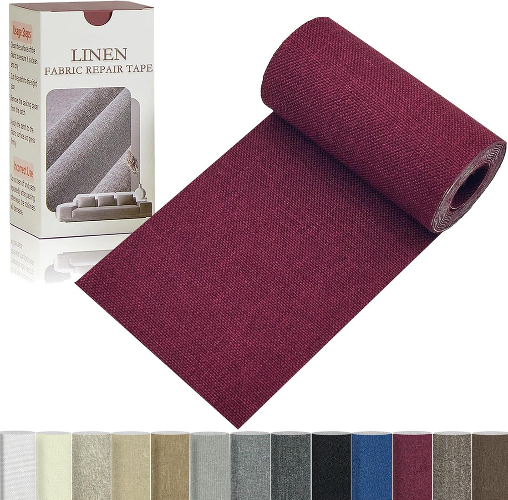 Linen Repair Tape 4x70 Inch Self-Adhesive Couch Patch Repair Fabric Patch for Furniture,Sofas,Cushion,Chairs,Bags,Linen Goods(Burgundy)