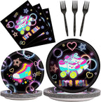 96pcs Roller Skating Party Supplies Tableware Set Retro Roller Skate Party by partygreeting