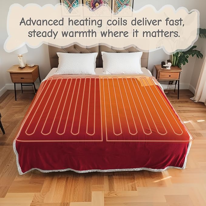 Electric Heated Blanket Queen Size 84"x90", Soft Flannel - Image 2