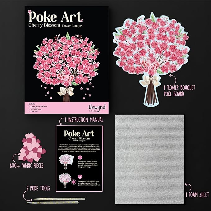 Unwynd Poke Art Cherry Blossom Flower Bouquet | Mess-Free Arts and Crafts - Image 5