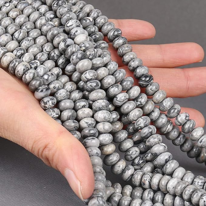 ICAI Beads 5x8mm Natural Map Stone Beads Rondelle Spacer Loose Beads - Image 3
