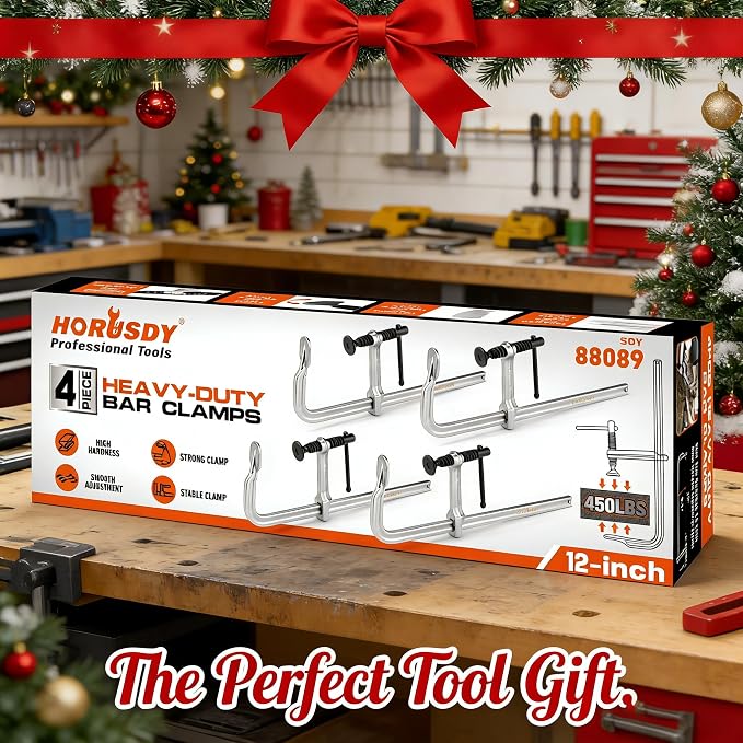 HORUSDY 4-Pack 12-Inch Bar Clamp Set, Light Duty Drop Forged Steel F Clamps - Image 9