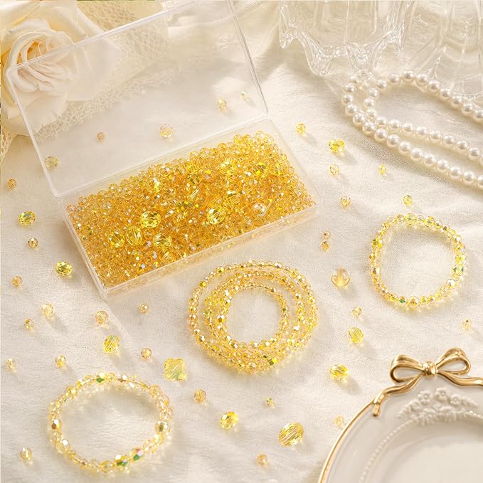 636pcs Crystal Glass Beads for Jewelry Making Assorted, 4/6/8mm Gold Champagne - Image 2