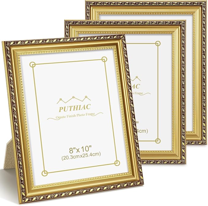 puthiac 8x10 Gold Picture Frame Set of 3, Vintage Ornate Decorative Photo Frames by PUTHIAC
