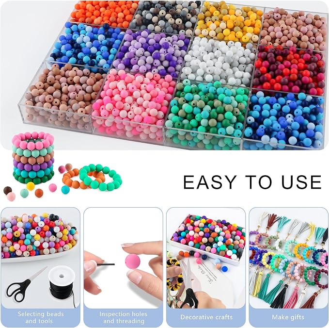 300Pcs Silicone Beads 9mm Mix Color, Bulk Silicone Beads 9mm - Image 4