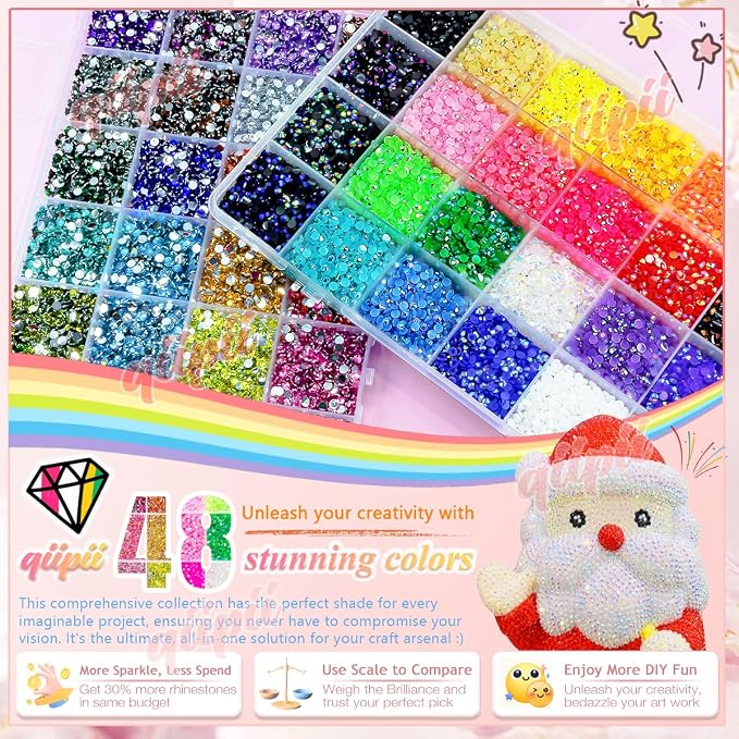 qiipii 48 Color 3mm Jelly AB & Crystal Colorful Resin Rhinestones - Image 3