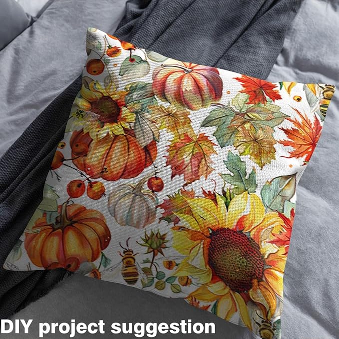Sunflowers Bees Fabric by The Yard, Fall Autumn Botanical Leaves Flannel - Image 3