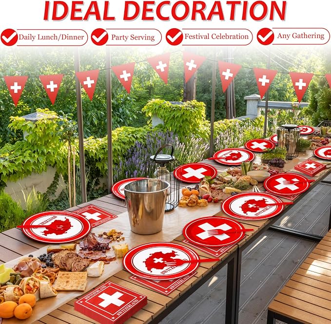 96pcs Switzerland Party Supplies Tableware Set Swiss Flag Party Paper Plates - Image 5