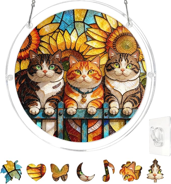 83-Piece Acrylic Puzzle Suncatcher, Stained Glass Style Art DIY Puzzle by REAIJUNPIN
