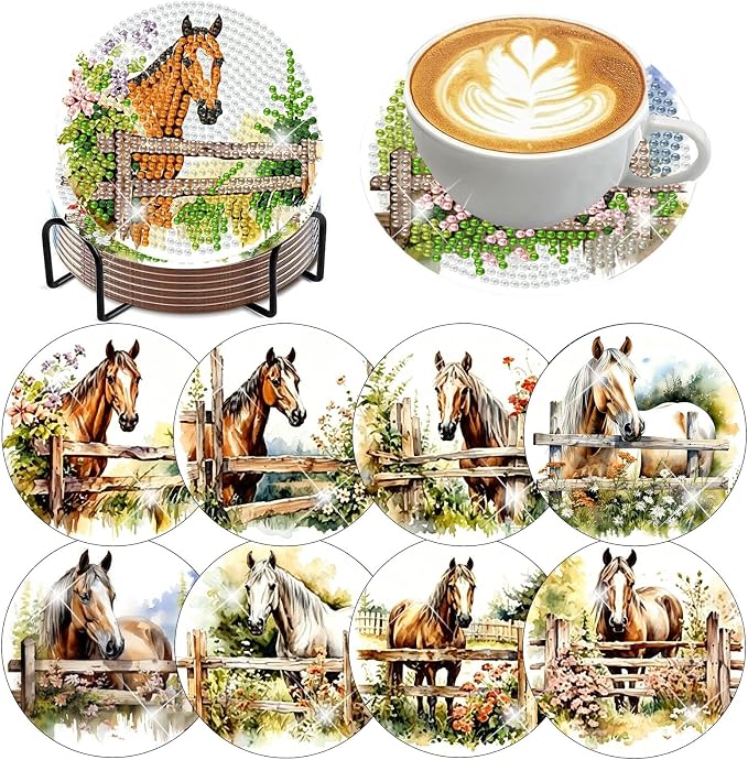 Zythron 8 Pack Horse Diamond Art Coasters, Diamond Painting Coasters Kits | by Zythron