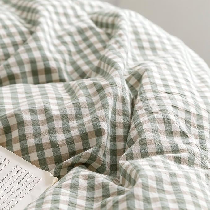 mixinni Green Gingham Ruffle Duvet Cover Twin XL Size 3 Pieces – 100% Washed - Image 8