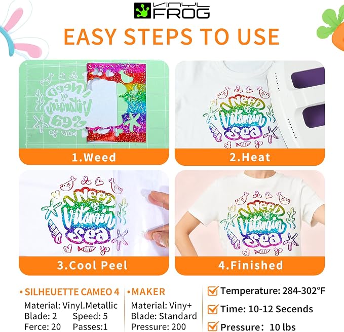 VINYL FROG Rainbow Holographic Heat Transfer Vinyl 12''x5ft Glitter HTV | - Image 3
