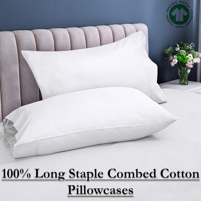 Royale Linens White Cotton Pillow Cases Queen Size Set of 12 - Image 5