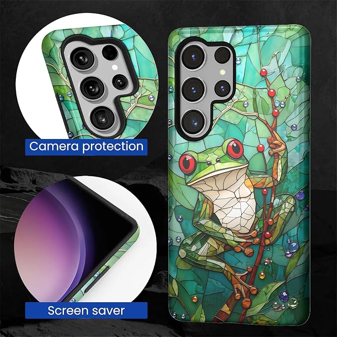 for Samsung Galaxy S25 Ultra Case, Frog Stained Glass Pattern Glossy 2 in 1 - Image 6
