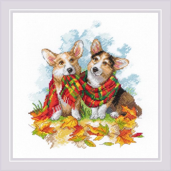 RIOLIS - Ready for Autumn 2002, Dogs Cross Stitch Kits 9¾" x 9¾", Counted Cross by RIOLIS
