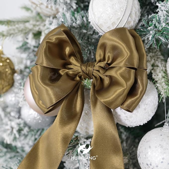 HUIHUANG Brown Wired Ribbon 2.5 inch Brown Satin Wire Ribbon - Image 4