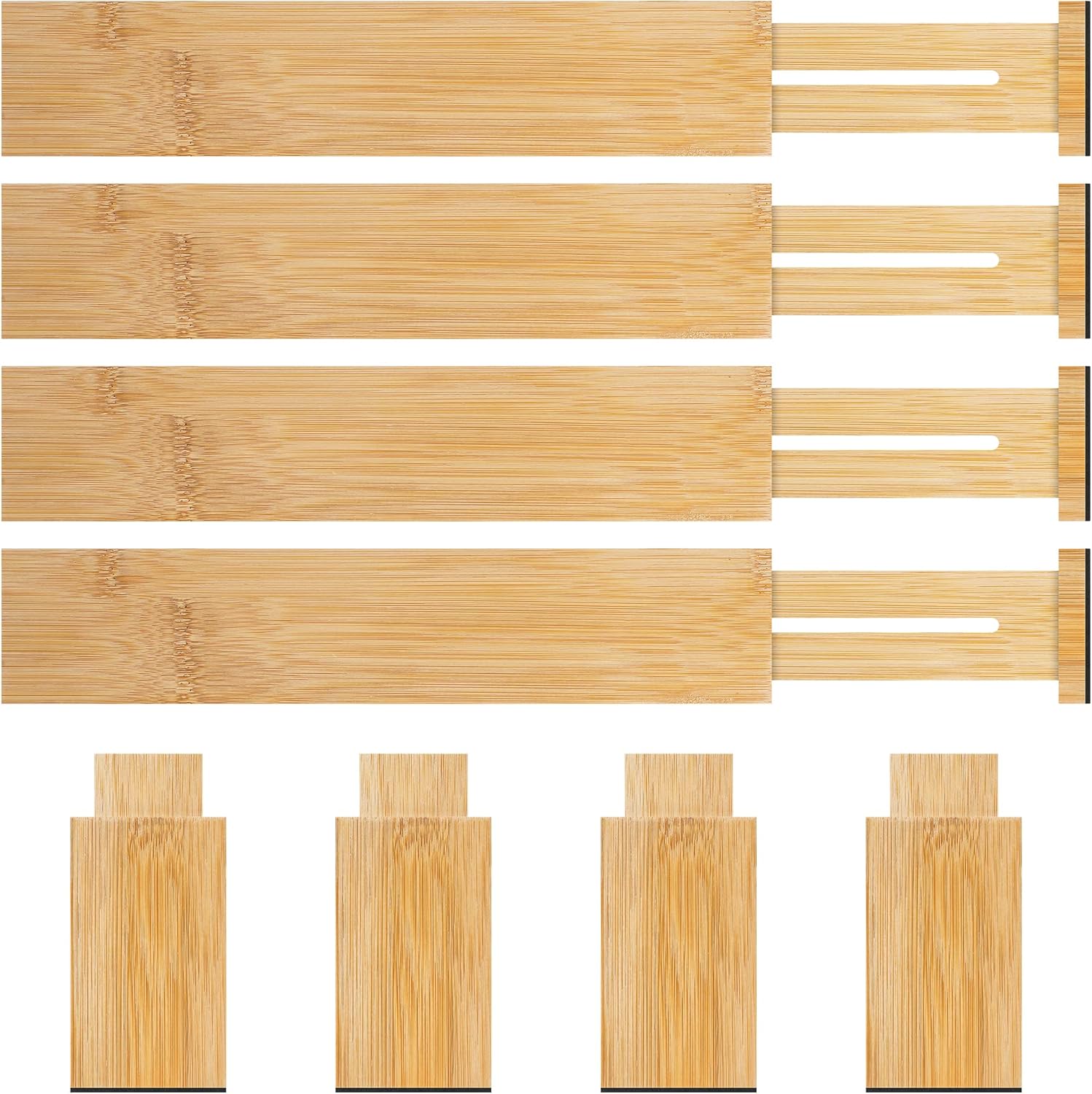 Bamboo Drawer Dividers Organizer with Inserts, Expandable from 12.5-21.7", Adjustable Drawer Organizer Separators for Utensils, Dresser, Bedroom, Bathroom, Closet, Clothing, Office (Beige)