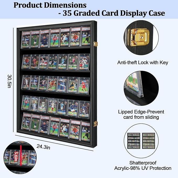 35 Graded Sports Card Display Case 3 Pack- Baseball Card Display Frame - Image 2