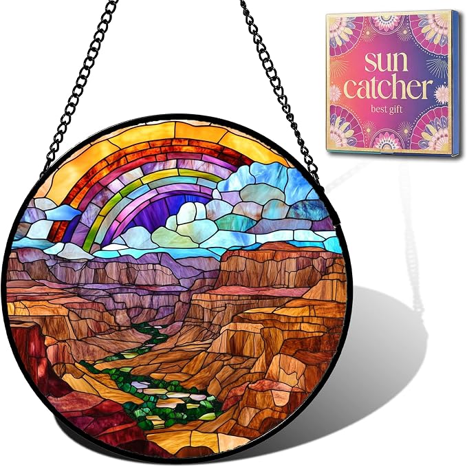 Canyon Rainbow Faux Stained Glass Window Hanging Acrylic Sun Catcher 11.8" | by Yoqame