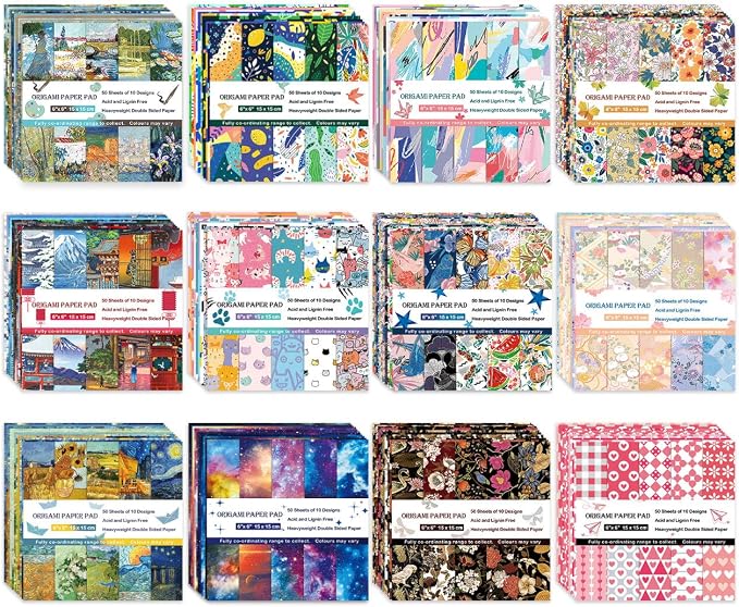 12 Different Packs Full Collection Origami Paper Kit 6 Inch Square Double Sided - Image 4