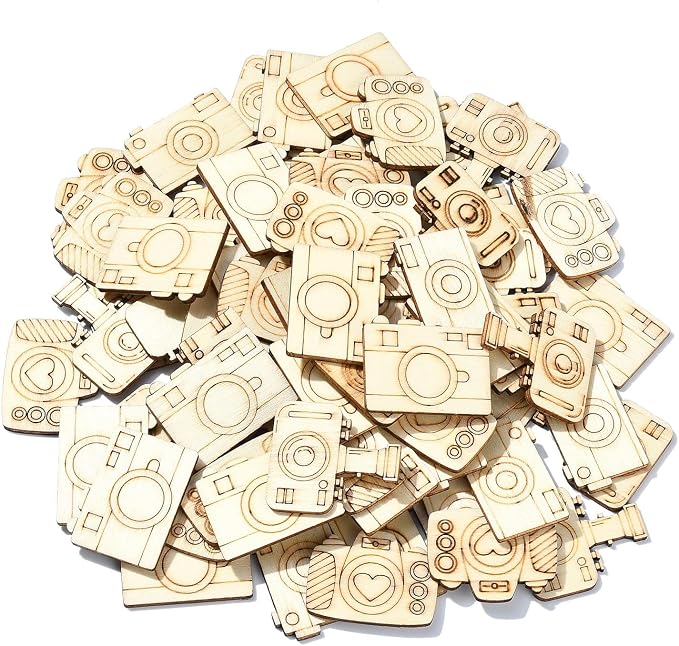 100 Pcs Unfinished Wood Cutouts Camera Wood Shapes Blank Wooden Paint Crafts - Image 8