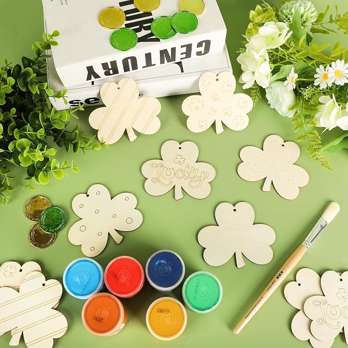 COCHIE St. Patrick's Day Shamrock Wood Crafts to Paint Set of 24, Saint Patrick - Image 5