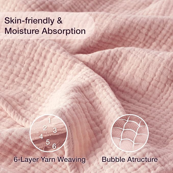 100% Cotton Muslin Blanket 50"x 60", 6 Layers Breathable and Lightweight Cotton - Image 2