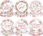Funnymoom 60 Pcs 7 Inch Baby Shower Paper Plates Girl Pink Floral Baby Shower by Funnymoom