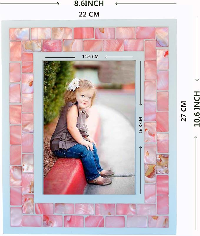 Wedding Picture Frame 5x7 Pink Mother of Pearl Glass | Tabletop or Wall Hanging - Image 3