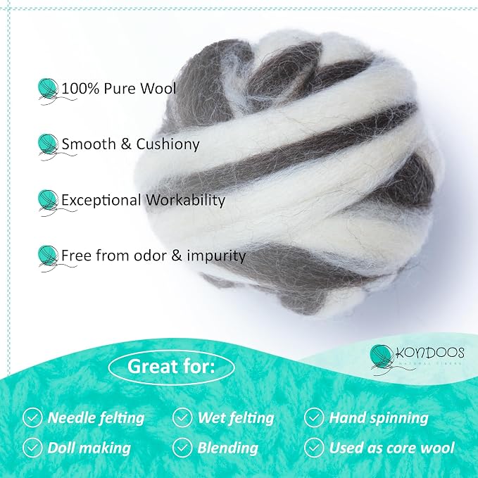 Kondoos Natural Wool roving, 2 OZ. Best Wool - Image 3