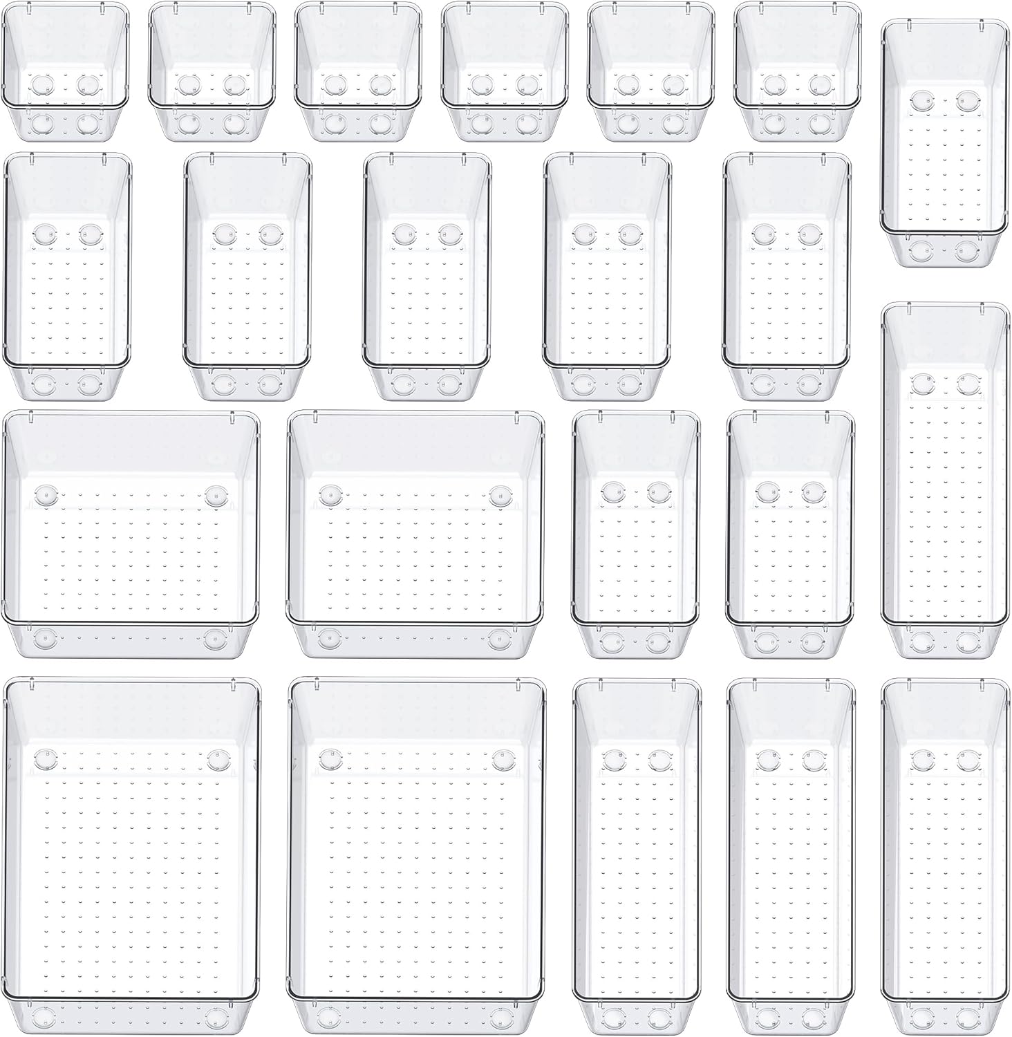SMARTAKE 22-Piece Drawer Organizer with Non-Slip Silicone Pads, 5-Size Clear Desk Drawer Organizer Trays Storage Tray for Makeup, Jewelries, Utensils in Bedroom Dresser, Office and Kitchen, Clear