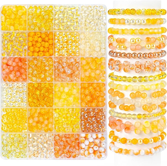 1200PCS 6mm Glass Beads for Bracelets, Round Glass Beads for Friendship by Sistenia