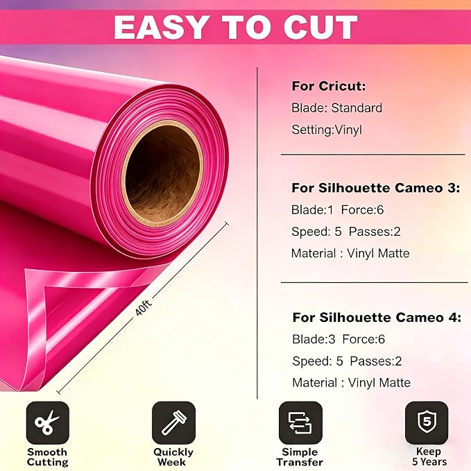 Pink Permanent Vinyl for Cricut Cutting Machine, Waterproof, Durable Pink Vinyl - Image 3
