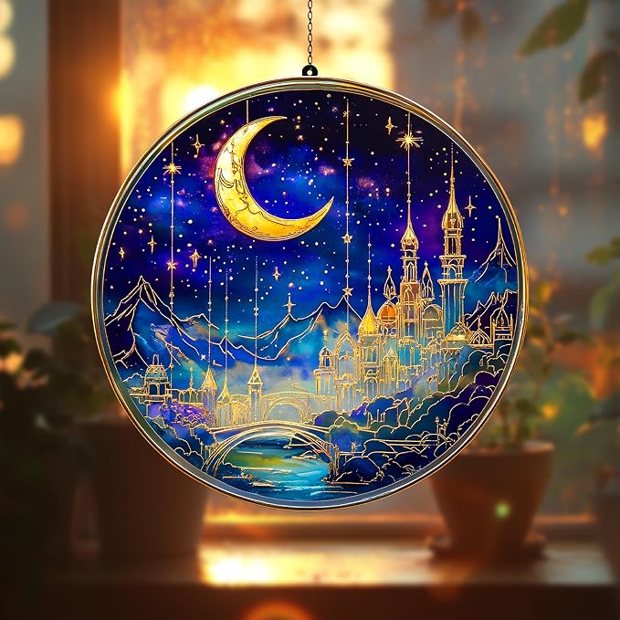 Fantasy Starry Acrylic Suncatcher Window Hanging Book Reader Gift Bookshelf - Image 3