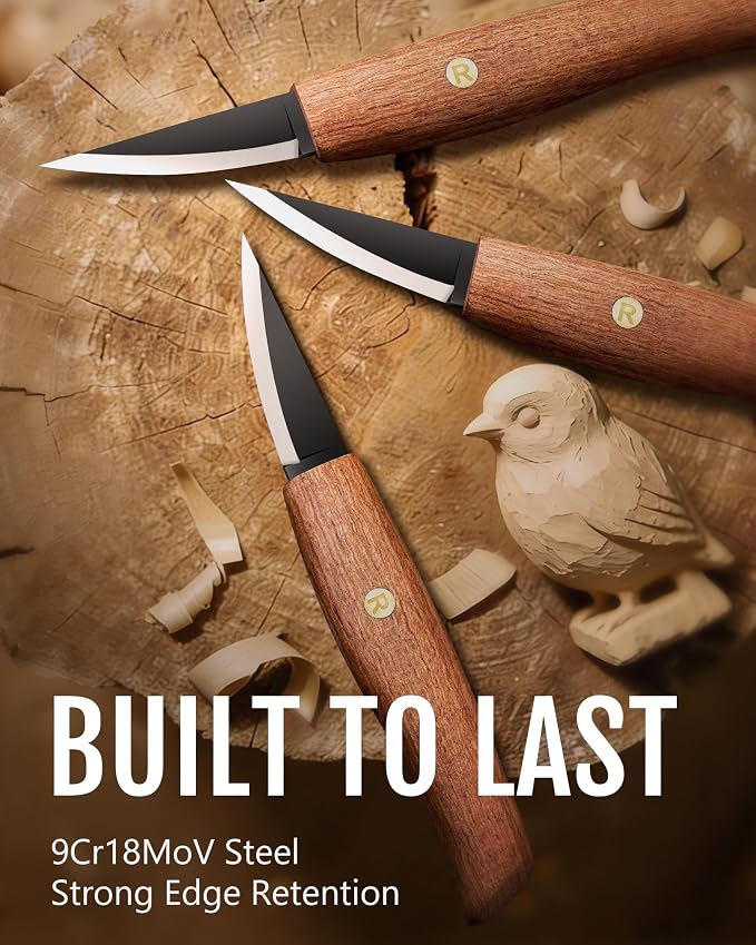 ravs Whittling Knife with Leather Sheath, Wood Carving Knife with High Carbon - Image 5